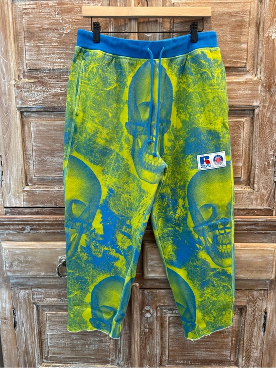 Russell Athletic Other - Russell Athletic Blue and Yellow Skull Print Sweatpants Drawstring Cropped